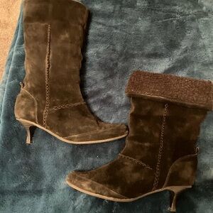 Elegant Black Suede Heeled Boots for Women